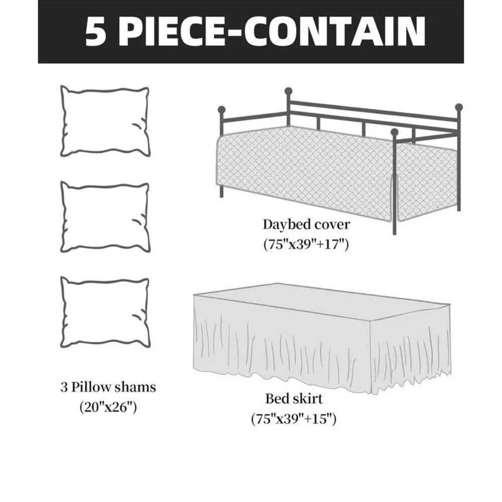 5 Pieces Daybed Bedding Set, Cozy Bedding, All Season, with Shams, with Bedskirt